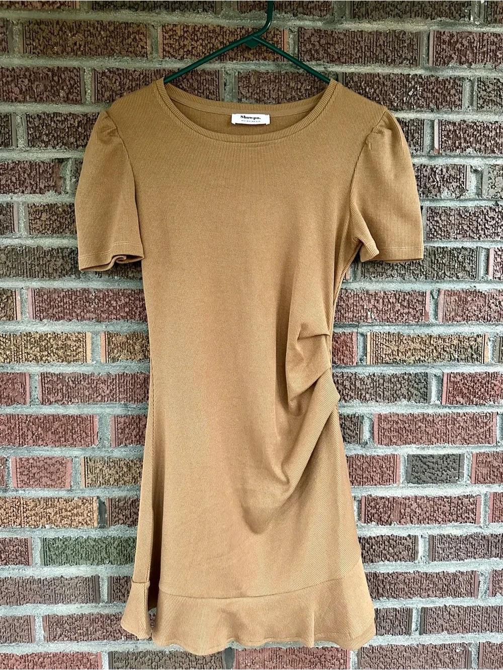 Showpo. | Dresses | Showpo Short Sleeve Fitted Dress With Side Ruching  Ruffle Hem | Poshmark